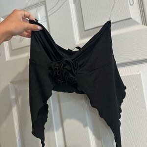 Blue Blush Black Strapless Top with Floral Detail (M, never worn)